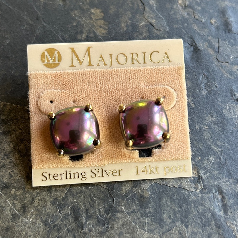 Majorica square Pearl Sterling Silver Earrings
